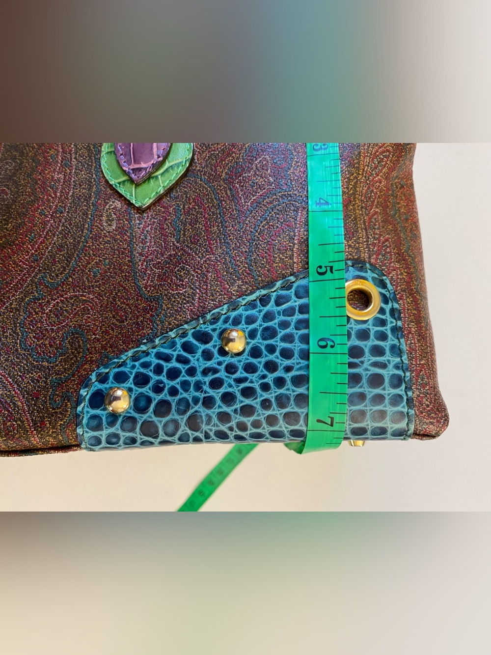 ETRO Multicolor Paisley canvas and croc-embossed leather EUC! - Picture 7 of 12